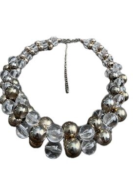 Statement Clear and Gold Beaded Necklace - Women Jewelry